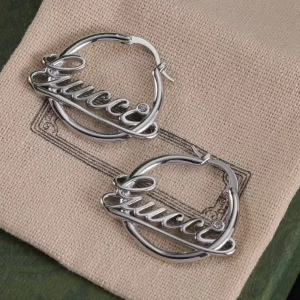 Silver Cursive Logo Hoop Earrings